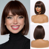 Dark Brown Short Straight Fringe Bob Wig for Ladies